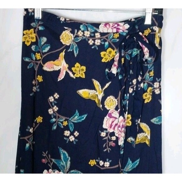 Blue Rain Maxi Skirt Sz M Navy Blue Floral Bird Faux Wrap Vibrant Boho Romantic - Picture 3 of 11
